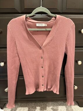 Calvin Klein Blush Pink Ribbed Button-Front Cardigan